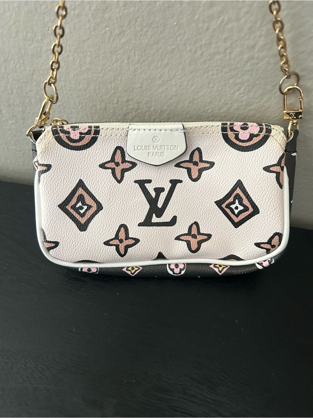 Pink and Black Monogram Chain Crossbody Pochette